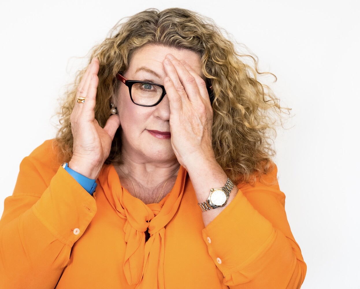 Jaqui Lane partly hiding her face as an expression of not being sure about  writing